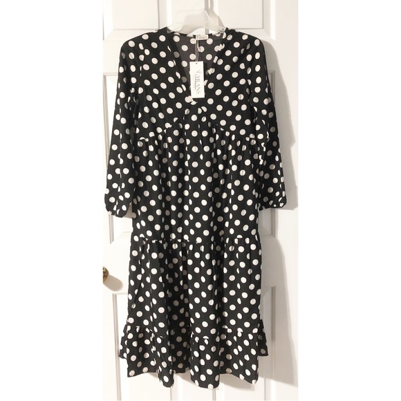 Womens Bohemian Polka Dot V Neck Long Sleeve Dress, NEW, Size S - Picture 5 of 7